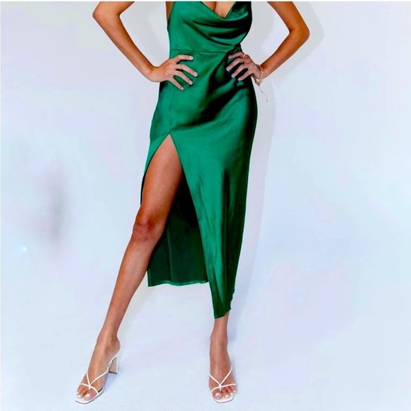 Walk the Line Emerald Green Slip Dress- LIONESS- Size  L NWOT - Picture 2 of 15